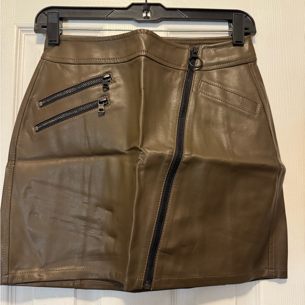 Express Olive Faux Leather Mini Skirt with Zipper